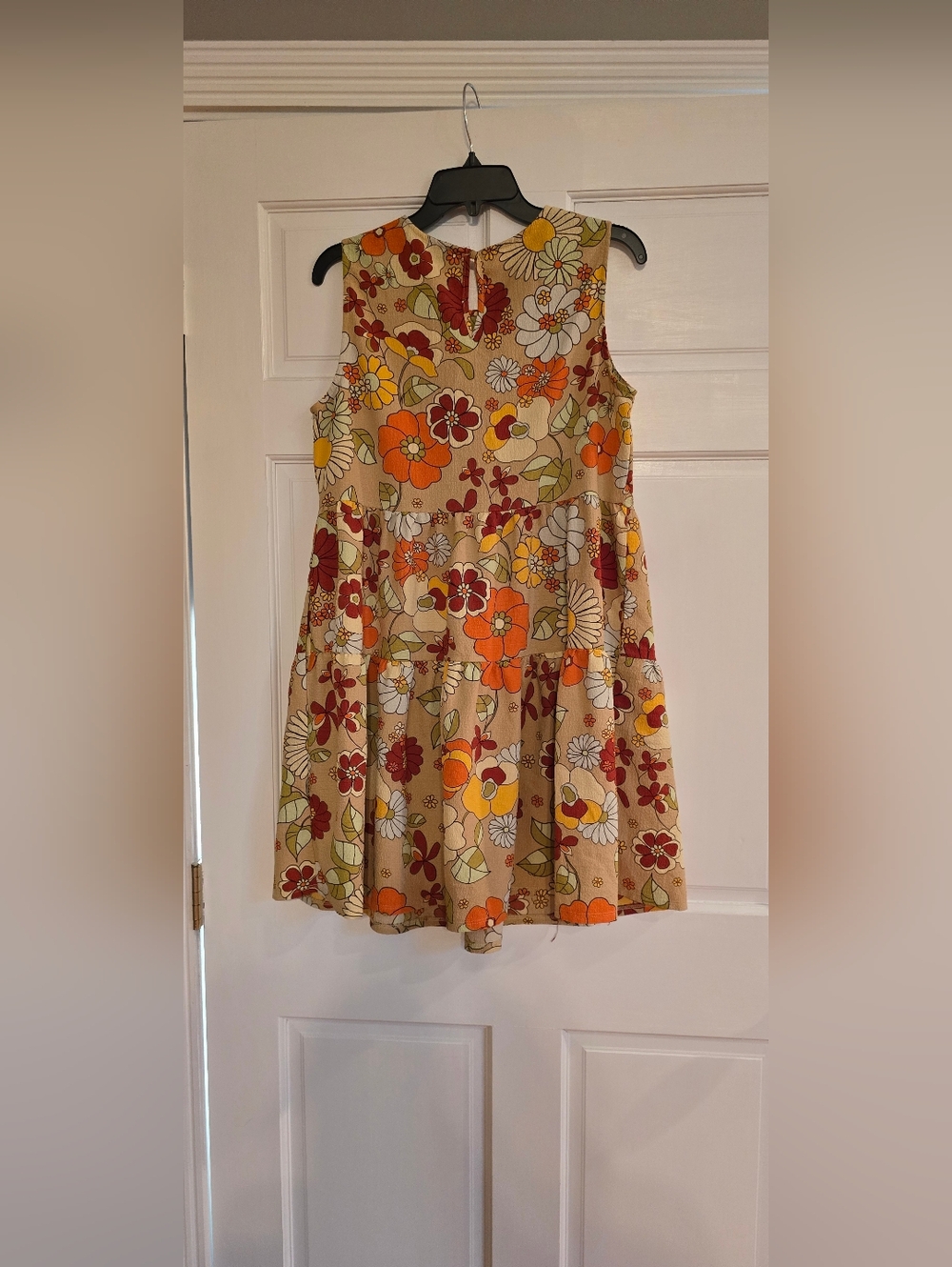 Sleeveless Floral Tiered Dress in Beige, Orange & Yellow